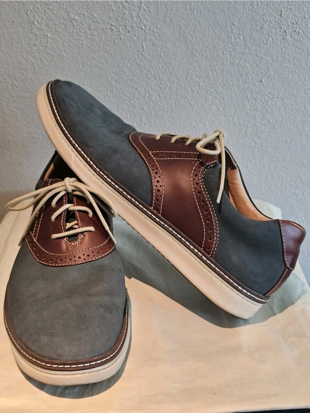 Johnston & Murphy Mens Size 13 M Blue Saddle Leather Casual Oxford Dress Shoes